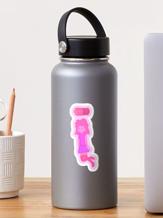 Thumbnail 1 of 3, Sticker, Cute Pink Floating Girl Low Battery Indicator designed and sold by RikaMegumi.
