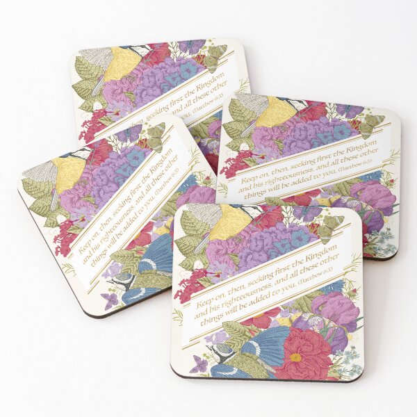 Matthew 6:33 (Birds and Flowers) Coasters (Set of 4)