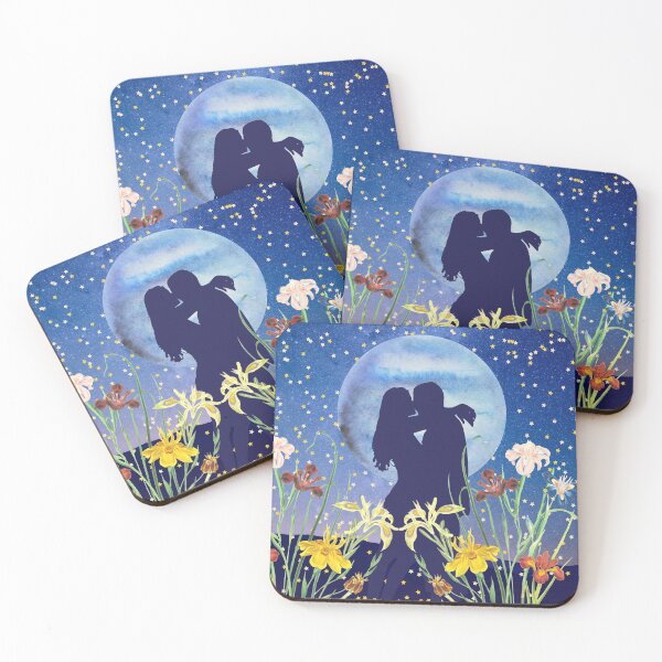 Item preview, A romantic couple kisses under a full moon starry night. designed and sold by omg-designs.