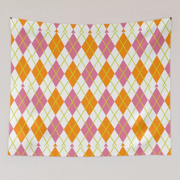 Item preview, Argyle Retro Vintage Print Pattern Pink Orange Gold White Punk Rock Girl designed and sold by Shayna Westfall.