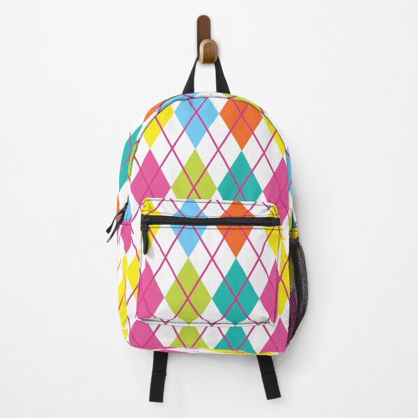 Item preview, Argyle Retro Vintage Print Pattern Pink Orange Blue Gold White Punk Rock Girl designed and sold by Shayna Westfall.
