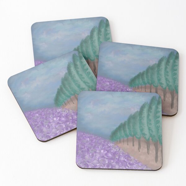 Item preview, Lavander and pine trees, landscape, original artwork, nature, colorful, trees, spring time, happy, designed and sold by Freedomworx.