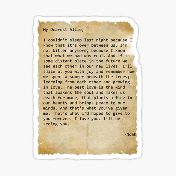 Noah's letter to Allie Sticker