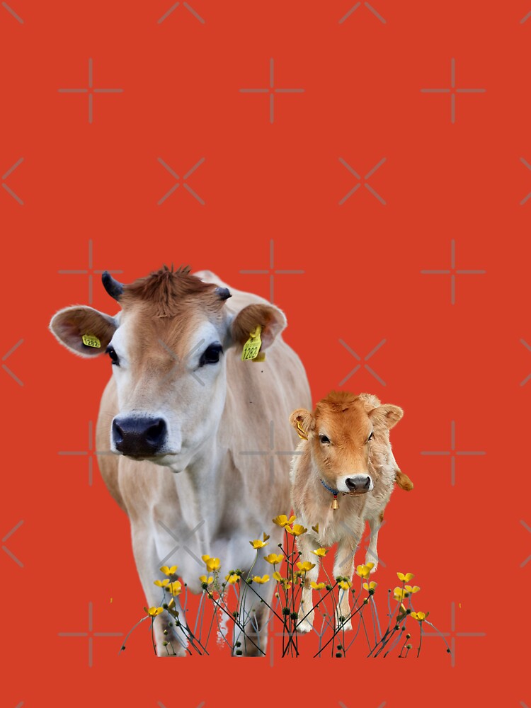 Mother and baby Cute jersey cow with daisy flowers patchwork farm | Kids  T-Shirt