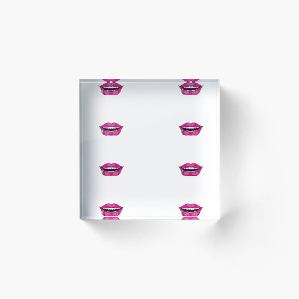 Neon Pink Lips Acrylic Block