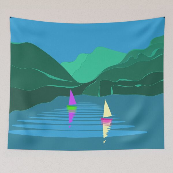 Item preview, Mountains Lake Sailing Boats Summer Day Landscape designed and sold by Anna Lemos.