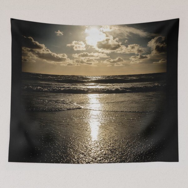 Item preview, A romantic photo of the yellow sunset at the North Sea beach in the Netherlands designed and sold by Diana van Neck.