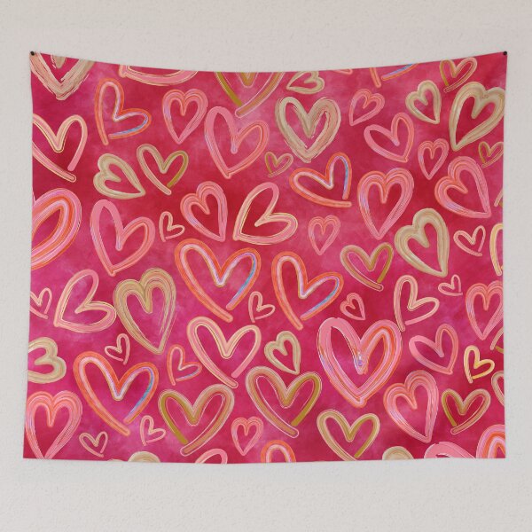 Item preview, Preppy Room Decor -	Lots of Love Hearts Collage on Red Design designed and sold by Shop Your Aesthetic.