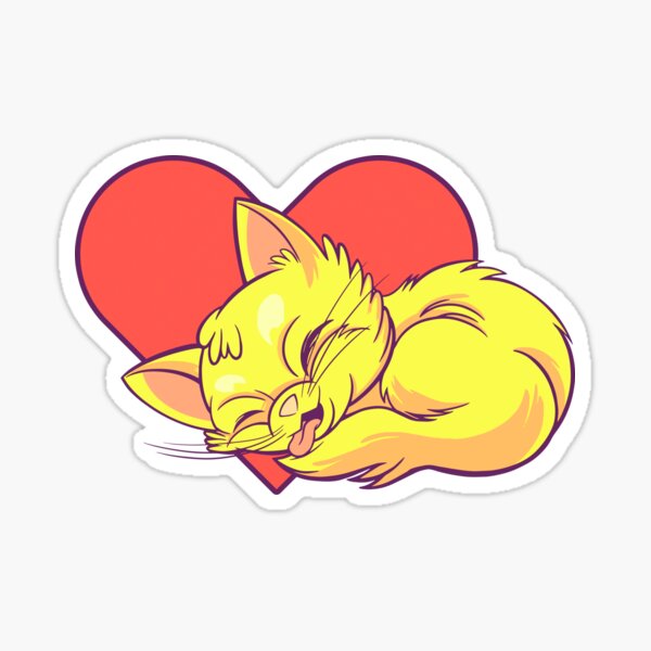 Kitty Sleeping with a Heart Shape Sticker