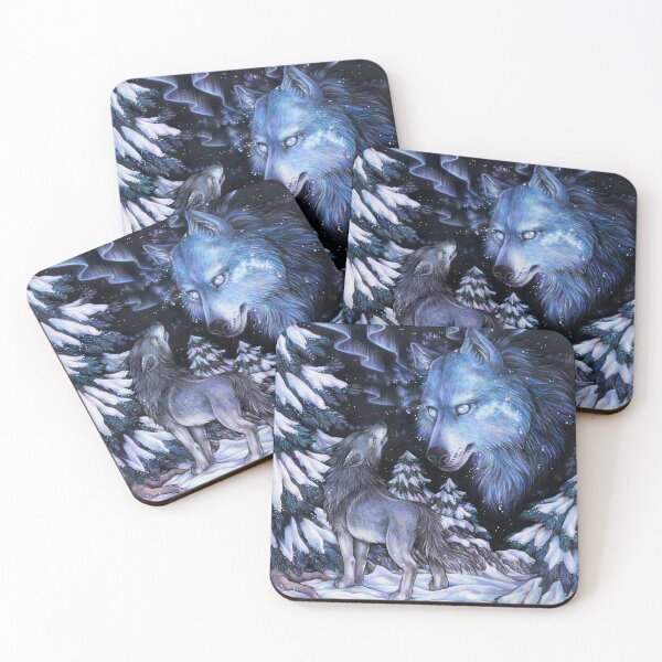 Item preview, Wolf at night with polar lights Auroa Borelais designed and sold by ZadzeneaArt.