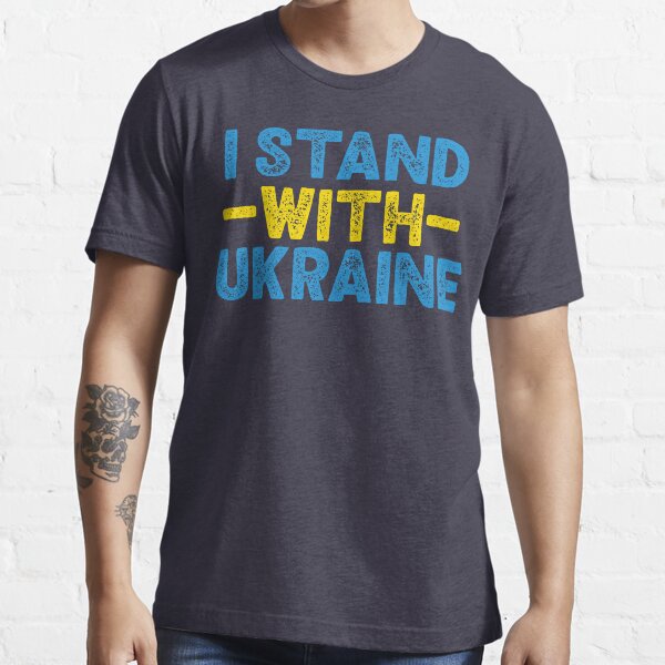 T-shirt "I Stand With Ukraine" En Coton - Motif Drapeau Américain Et Ukrainien, Coupe Régulière, Marque Rogue Style