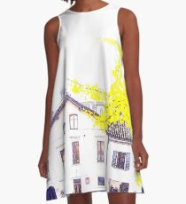 House with autumnal tree A-Line Dress