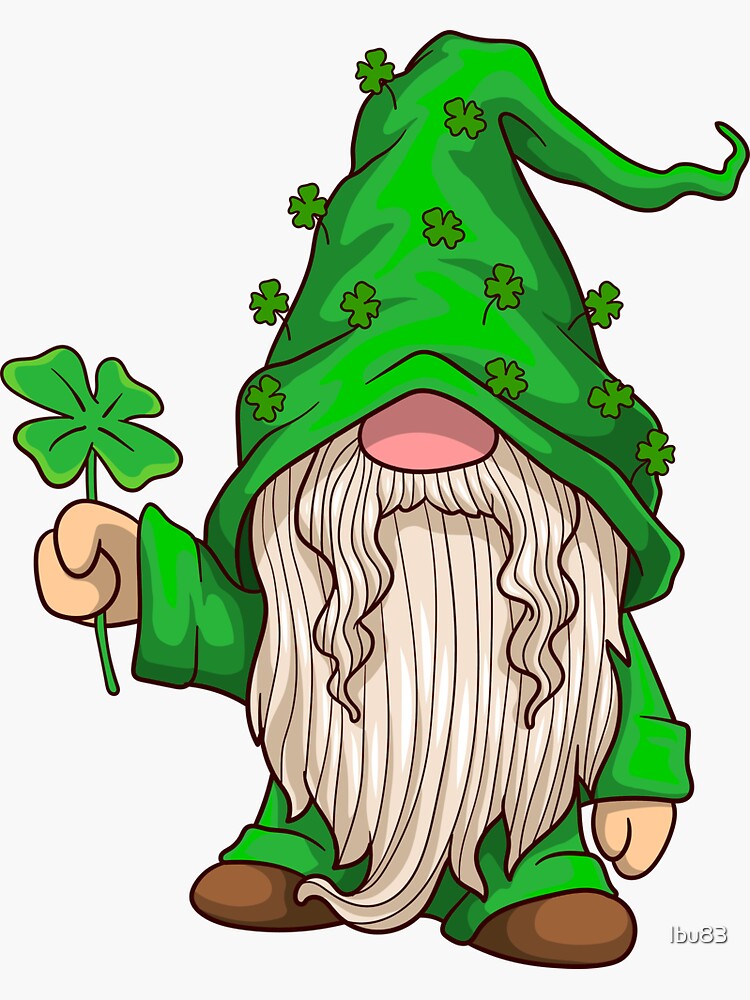 Gnome Holding Shamrock - St Patrick's Day Sticker by Ibu83