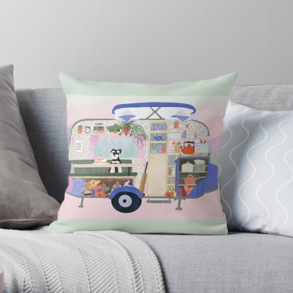 Cosy vintage caravan interior Throw Pillow