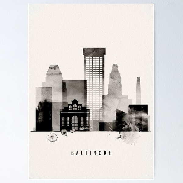 Item preview, Baltimore Black And White Skyline, Maryland Cityscape designed and sold by IvonDesign.