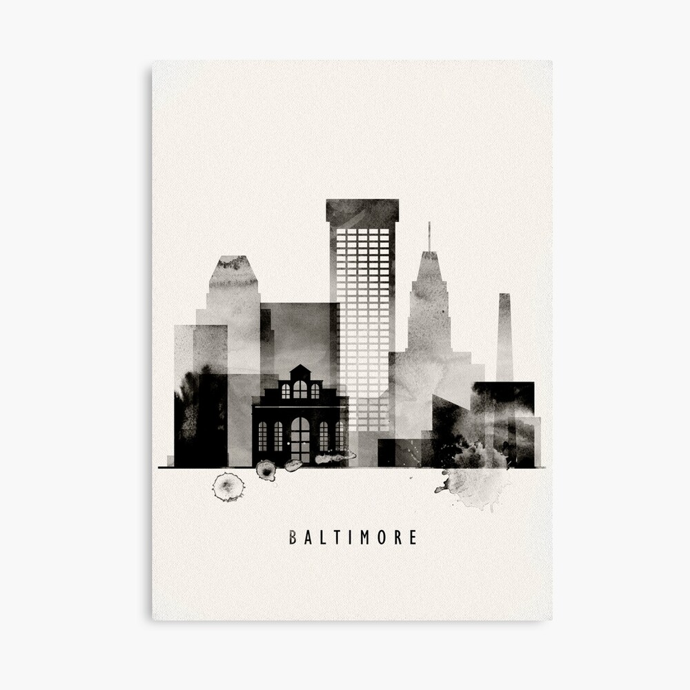 Baltimore City Skyline Matte Finish Print on Metal 