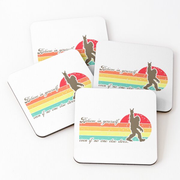 Item preview, Believe in yourself - Bigfoot believes in you - ROCK ON sasquatch inspirational message RETRO sunset designed and sold by originalsusie.