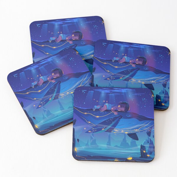 Item preview, A boy sleeping on the huge whale in the space fairy tale world illustration poster designed and sold by oldeck.
