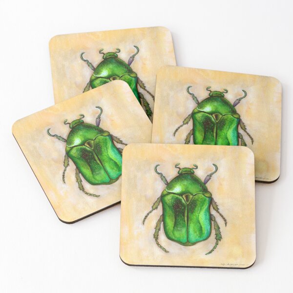 Item preview, Green rose beetle watercolor painting designed and sold by Egle Kristensen.