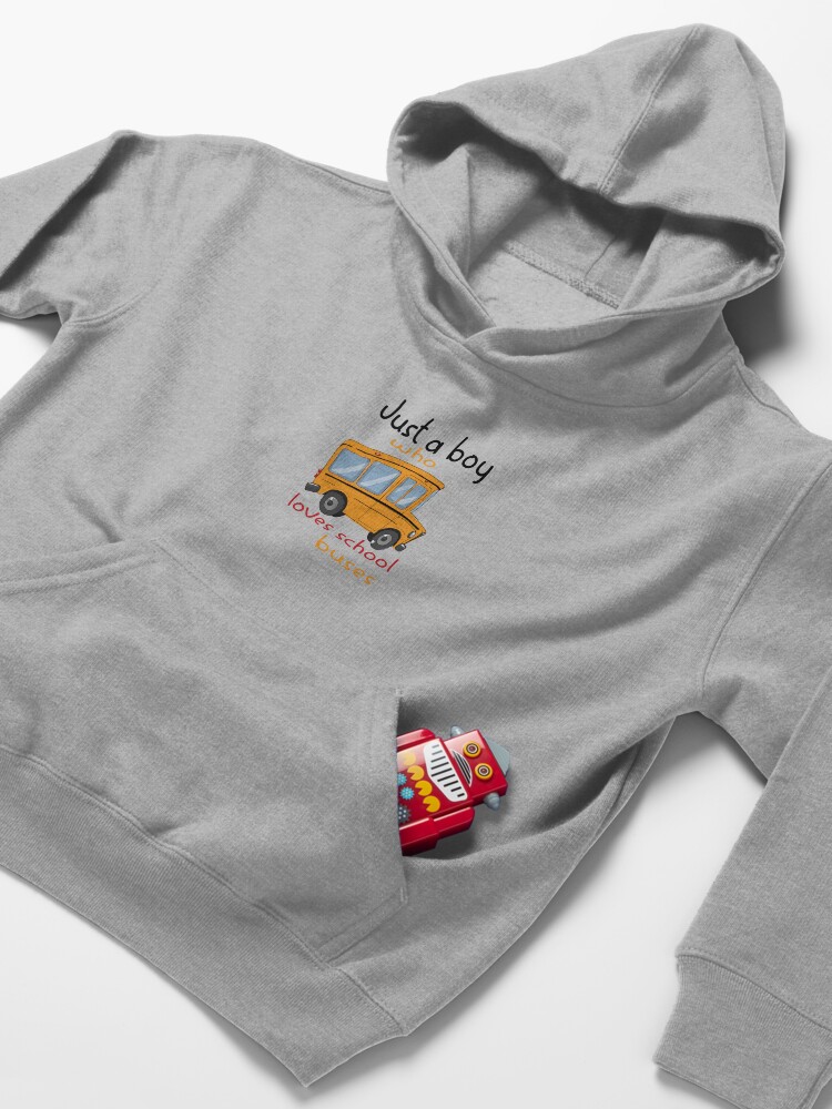 Discover just a boy who loves school buses Kids Pullover Hoodie