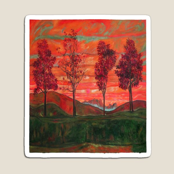 Tapisserie Murale Géante Egon Schiele - Quatre Arbres - Décoration - 100% Polyester