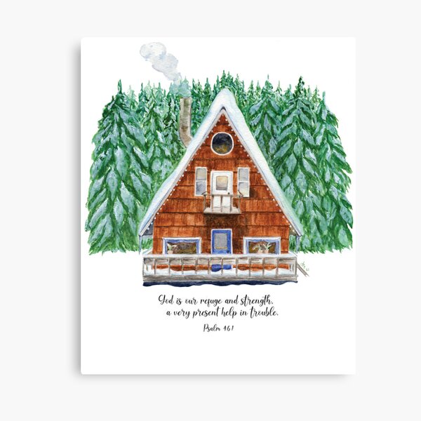 Item preview, Cabin In The Woods Watercolor Bible Verse Art designed and sold by Jasanna Czellar.