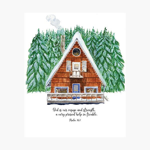 Item preview, Cabin In The Woods Watercolor Bible Verse Art designed and sold by Jasanna Czellar.
