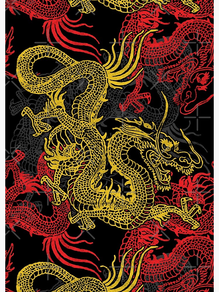 Golden Chinese Dragon Pattern Poster By Eddiebalevo Redbubble 