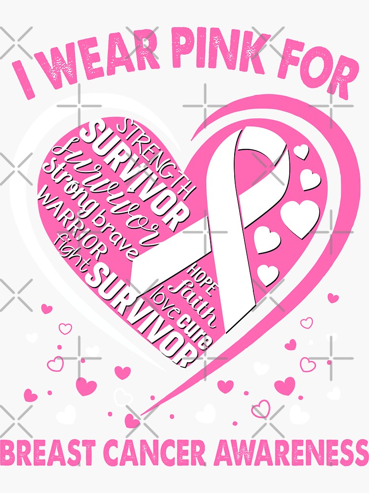 Breast Cancer Awareness Pink Heart Ribbon' Sticker