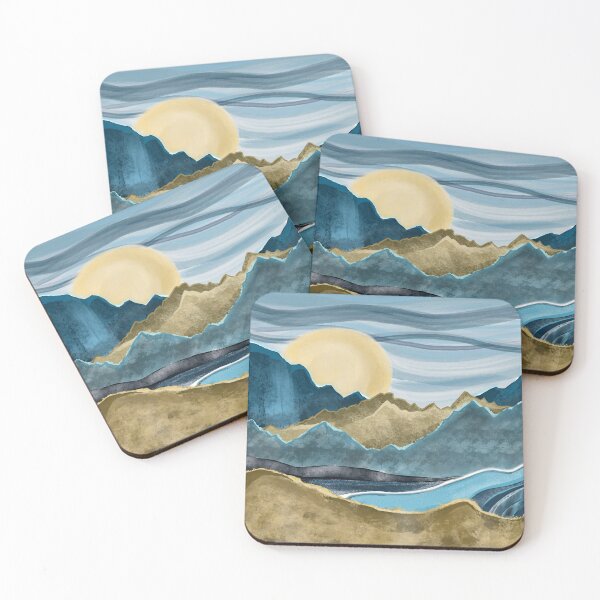 Item preview, Abstract sunrise mountain oasis- blue yellow, gold designed and sold by Inktown.