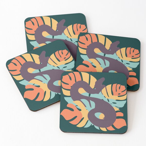 Artikelvorschau, Schlange in Seafoam Embers Color Monstera Leaves entworfen und verkauft von Nerdynoods.