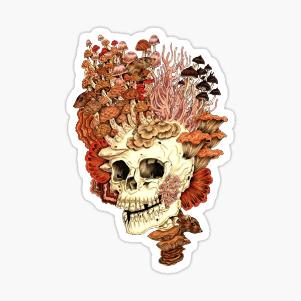 Item preview, Garden of Decay and Life: Skull with mushrooms, fungi and mice designed and sold by Marta Tesoro.