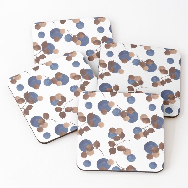Item preview, Watercolor Leaves and Dots, Blue and Brown designed and sold by HildegunStudio.