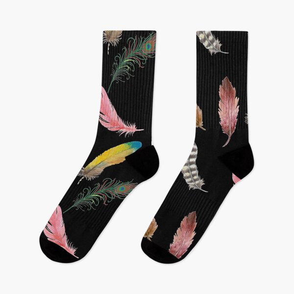 Item preview, colorful bird feathers pattern black version designed and sold by Cora Gregory.