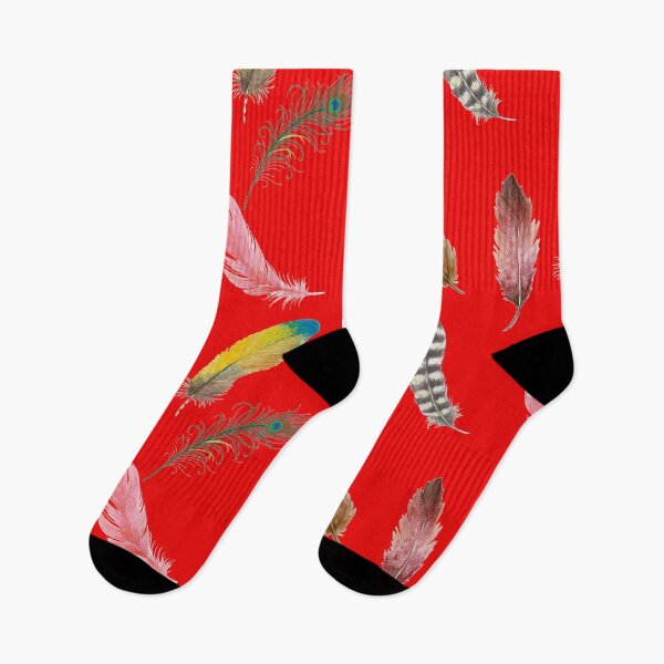 Item preview, colorful bird feathers pattern red version designed and sold by Cora Gregory.