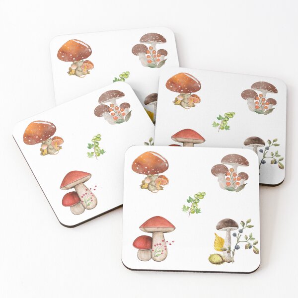 Item preview,  Watercolor Wild Mushrooms, Berries and Mouse designed and sold by silviaol.
