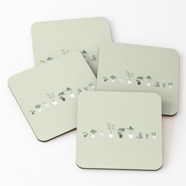Item preview, cats and plants (green background, spaced-out) designed and sold by hungrykate.