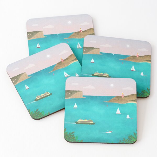 Item preview, Sydney Harbour turquoise sea with lighthouse, boats and the Manly Ferry designed and sold by KateIsSketchy.
