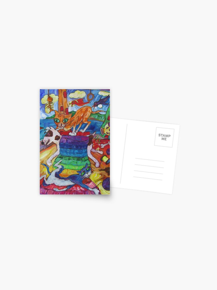 Thumbnail 1 of 2, Postcard, Colourful Cats and Dog designed and sold by abitofanartist.