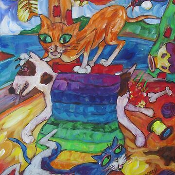 Artwork thumbnail, Colourful Cats and Dog by diconnollyart