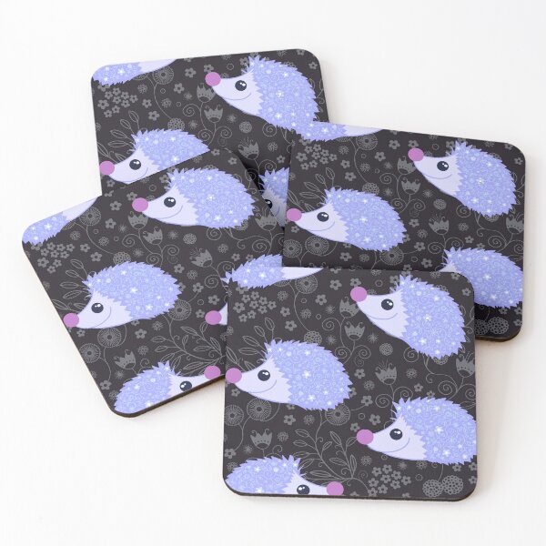 Item preview, Flowery lilac hedgehogs on black  designed and sold by QuirkyCraftz.