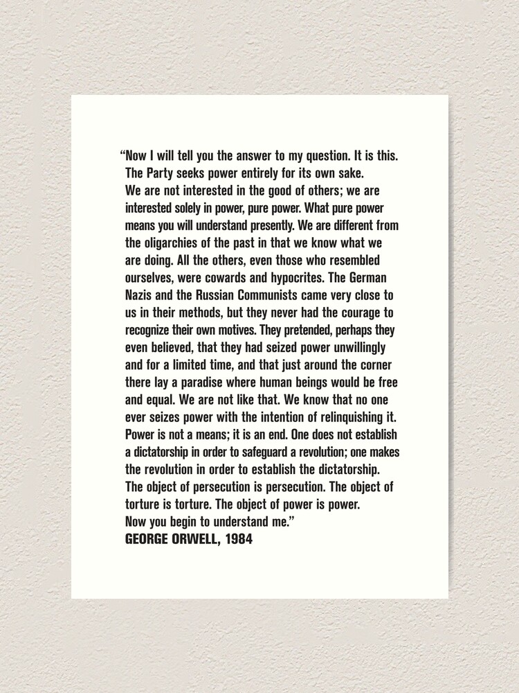  george orwell 1984 power is not a means it is an end art print by 