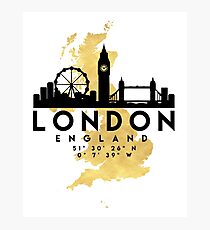LONDON ENGLAND SILHOUETTE SKYLINE MAP ART Photographic Print