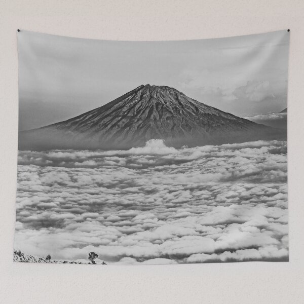 Item preview, Vintage black and white volcano and clouds designed and sold by Tanuja  Sharma.