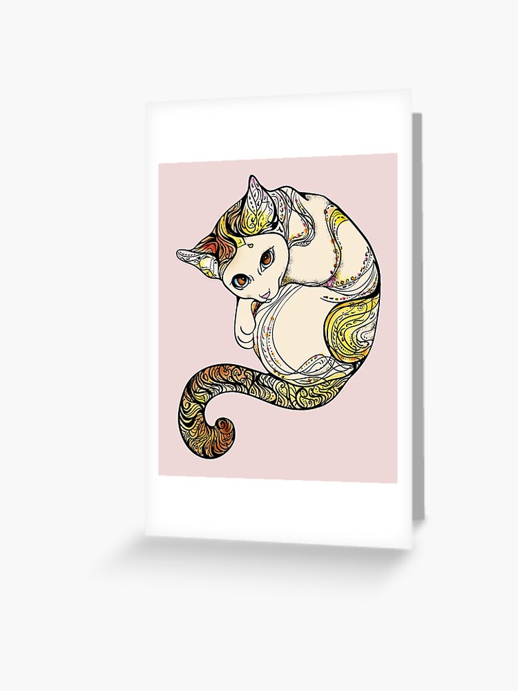 Carte De Vœux Yoga Chat Fleur Tatouage Ornement Mandala Mignon Mignon Dessin Amusant Par Originalstar Redbubble