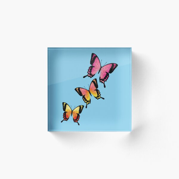 Item preview, Pink, Yellow and Coral Butterflies - Light Blue Background designed and sold by Woodsprite Creations Art Studio.
