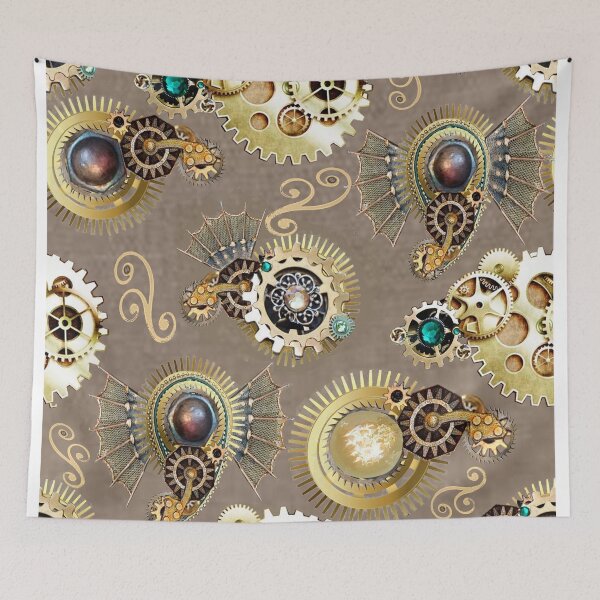 Item preview, gear, lamp, steampunk, paisley, gold, sand background, trend  year designed and sold by Maria Mihailova.