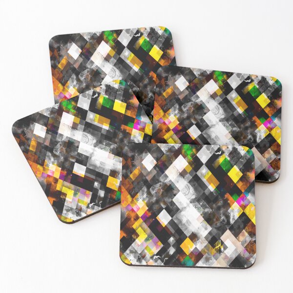 Item preview, geometric pixel square pattern abstract background in yellow orange pink designed and sold by Mrvell.