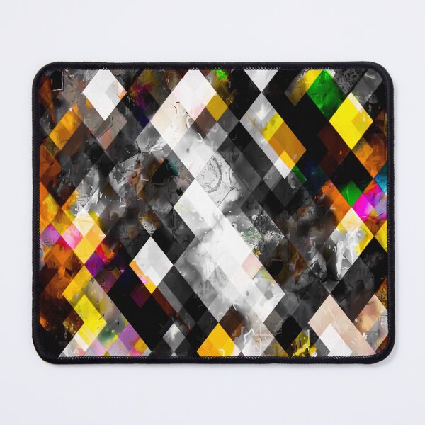 Item preview, geometric pixel square pattern abstract background in yellow orange pink designed and sold by Mrvell.