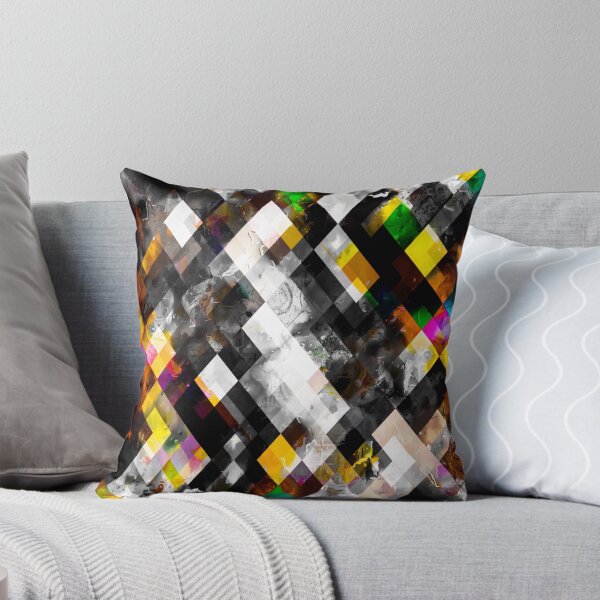 Item preview, geometric pixel square pattern abstract background in yellow orange pink designed and sold by Mrvell.
